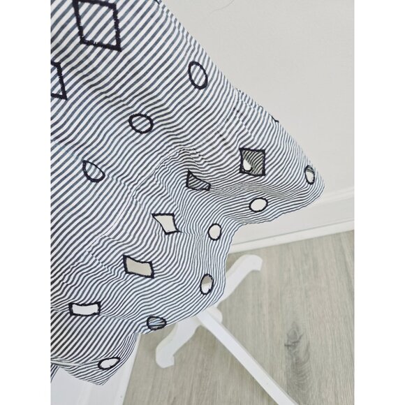 Madewell Embroidered Stripe Midi Navy White 100% Cotton Geometric Full Skirt XS - Picture 6 of 11